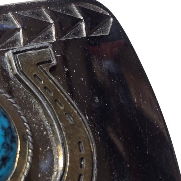 Vintage Turquoise Horseshoes Belt Buckle Western Cowboy Country Cowgirl Rodeo - Picture 10 of 14